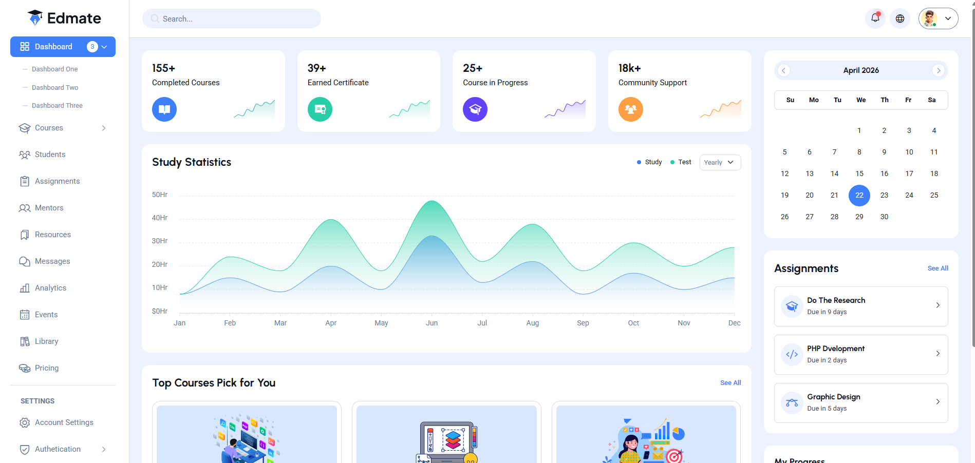 Edmate - 在线学习管理系统HTML5模板